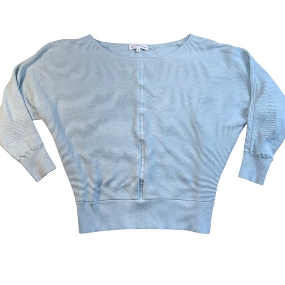 White + Warren Light Blue Ribbed Dolman Sleeve Cotton Sweater Sz M - Picture 1 of 7